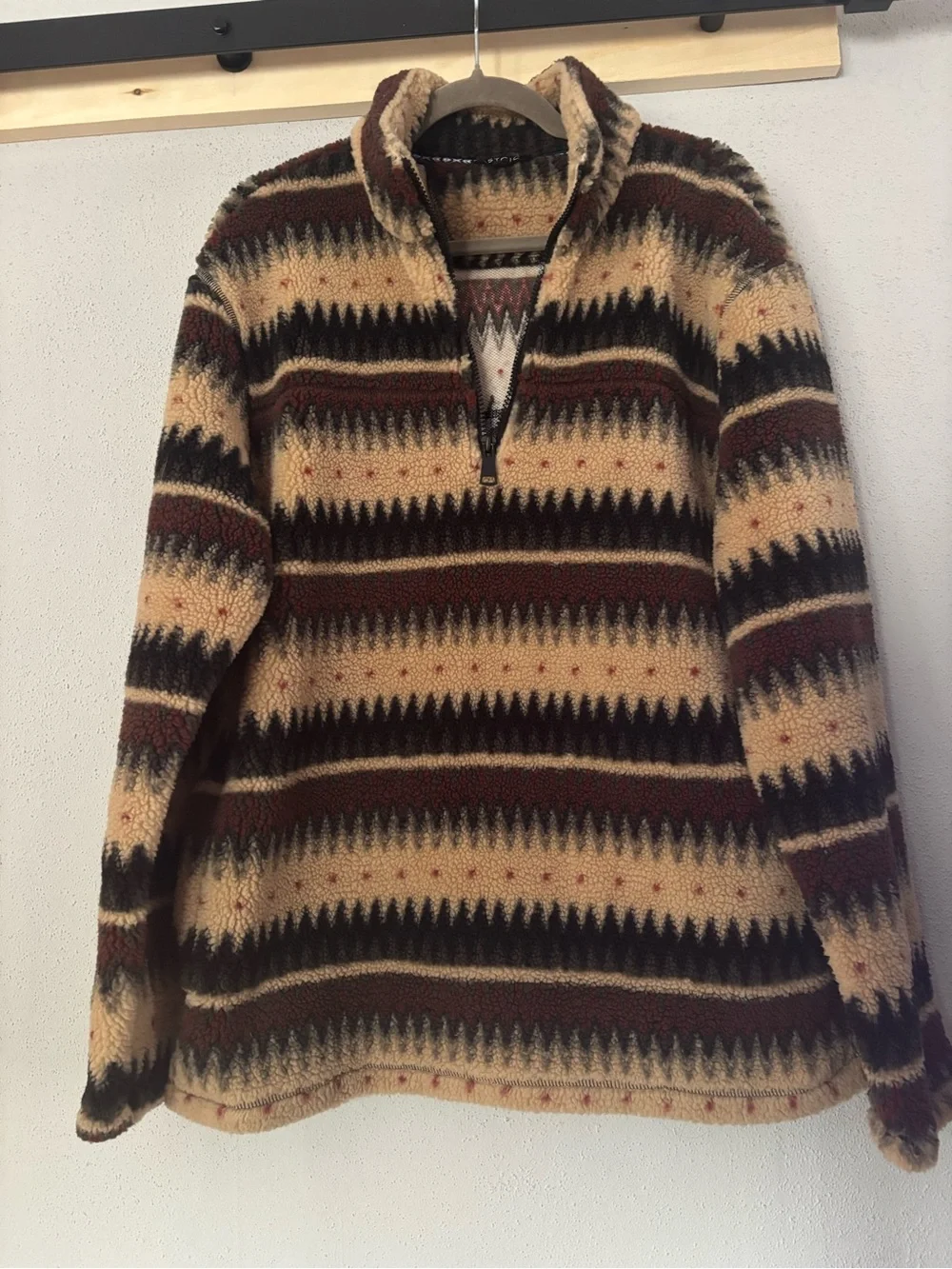 Stoic Southwestern Aztec Sherpa Fleece 1/4 Zip Pullover Cream Brown Size M